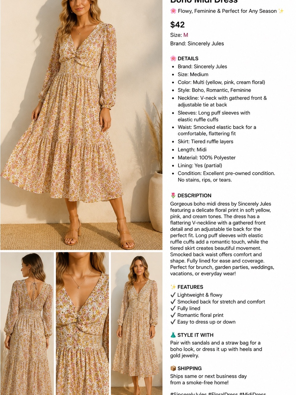 Sincerely Jules Floral Tiered Maxi Dress in Pink and Yellow